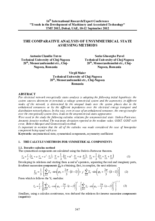 (PDF) The Comparative Analysis of Unsymmetrical State Assessing Methods
