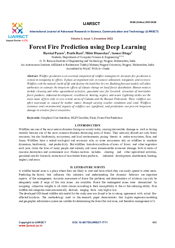 (PDF) Forest Fire Prediction using Deep Learning