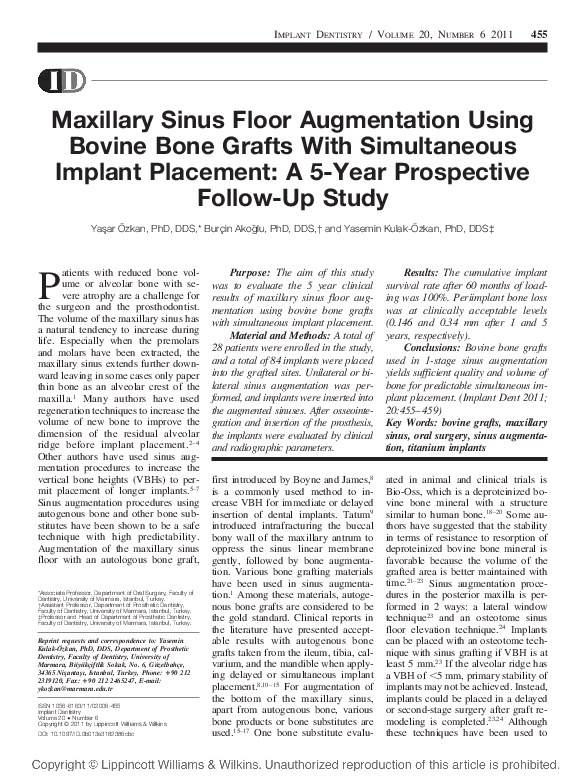 (PDF) Maxillary Sinus Floor Augmentation Using Bovine Bone Grafts With ...
