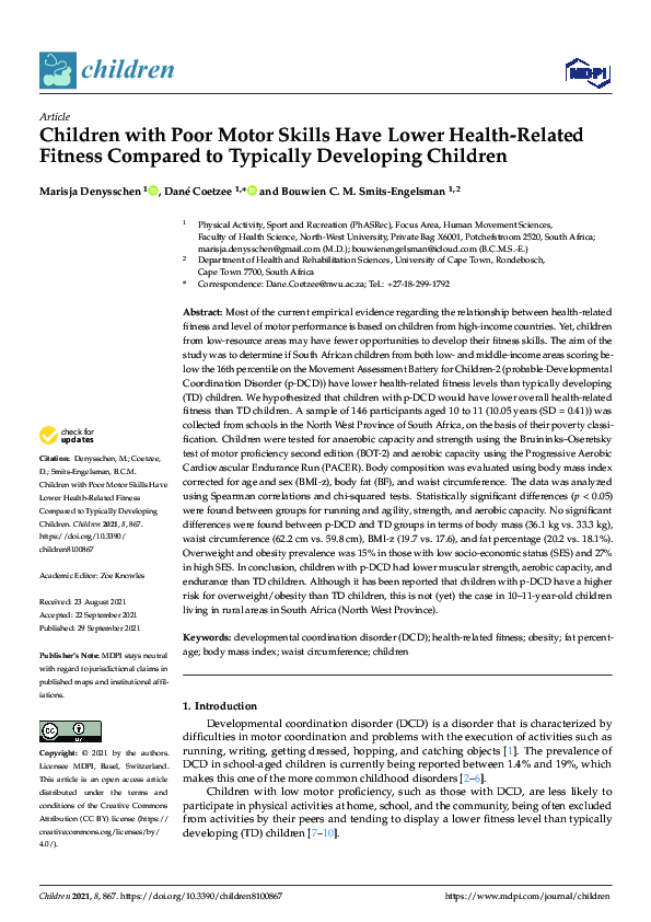 (PDF) Motor Skills and Fitness in South African Children