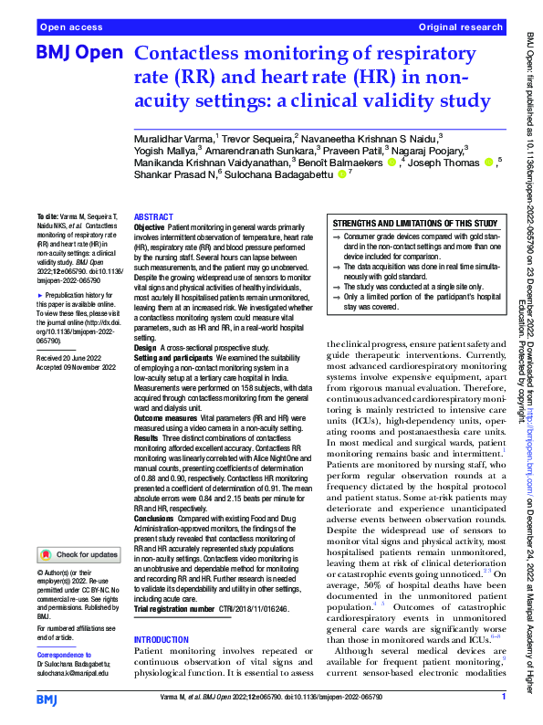 (PDF) Contactless monitoring of respiratory rate (RR) and heart rate ...