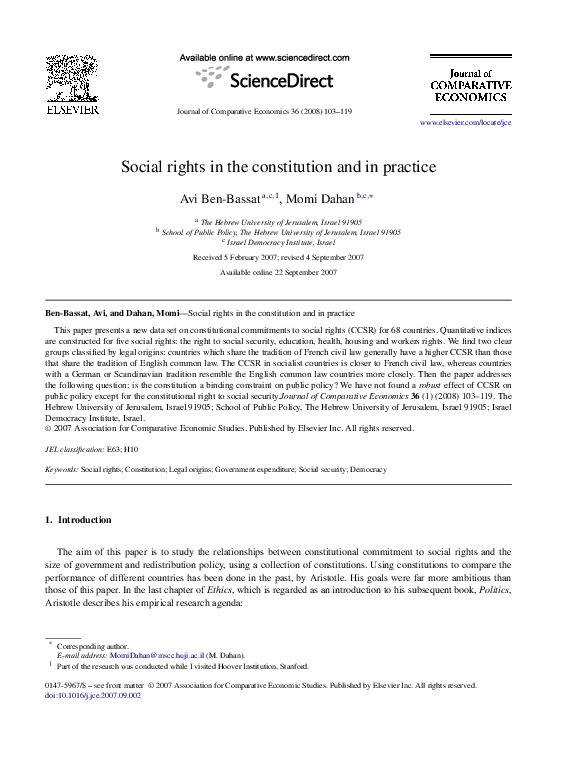 (PDF) Social rights in the constitution and in practice
