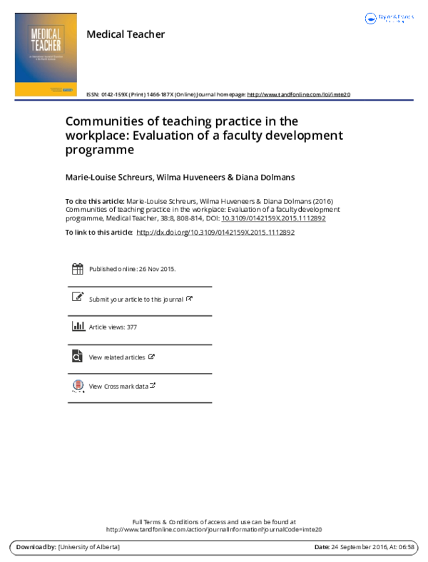 (PDF) Communities of teaching practice in the workplace: Evaluation of ...