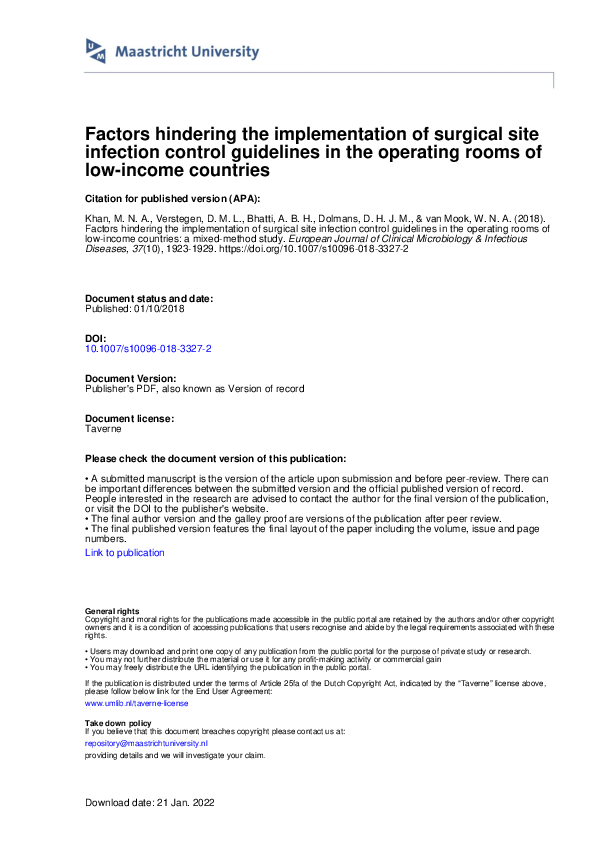 (PDF) Factors hindering the implementation of surgical site infection ...