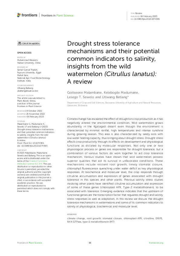 (PDF) Drought stress tolerance mechanisms and their potential common ...