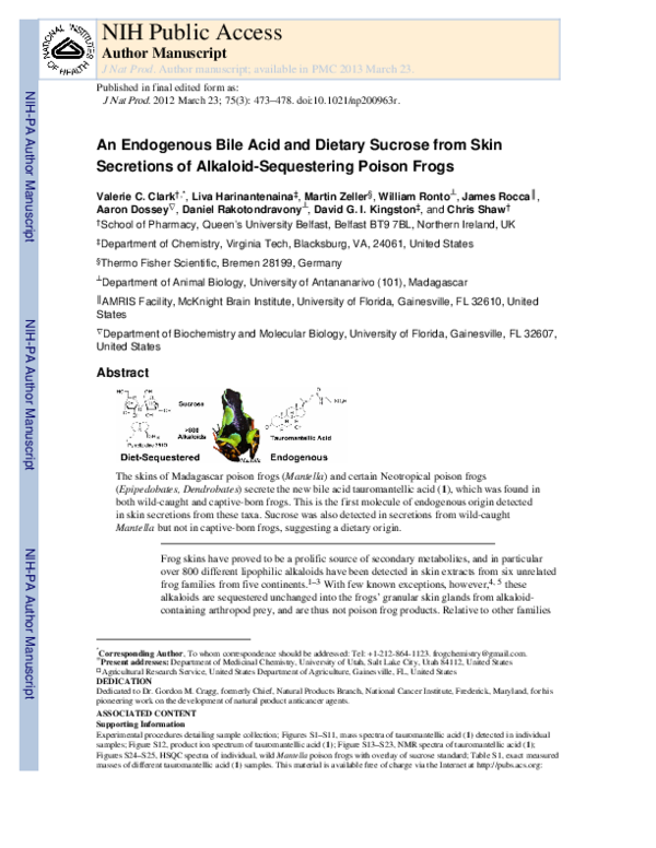 (PDF) An Endogenous Bile Acid and Dietary Sucrose from Skin Secretions ...