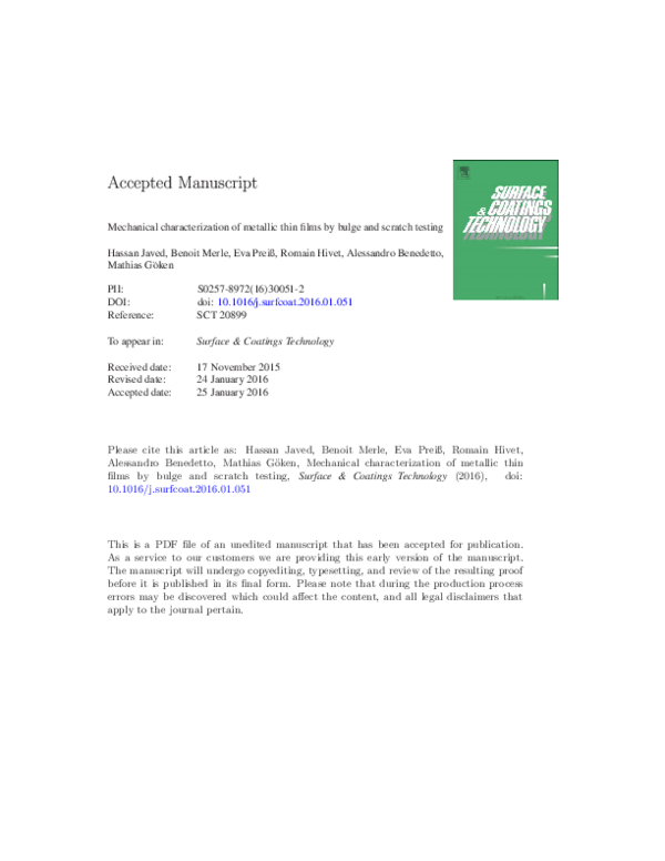 (PDF) Mechanical characterization of metallic thin films by bulge and ...
