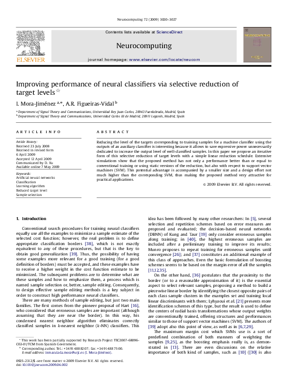 (PDF) Improving performance of neural classifiers via selective ...