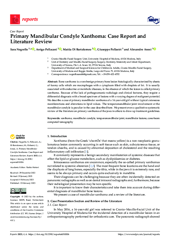 (PDF) Primary Mandibular Condyle Xanthoma Case Report and Literature