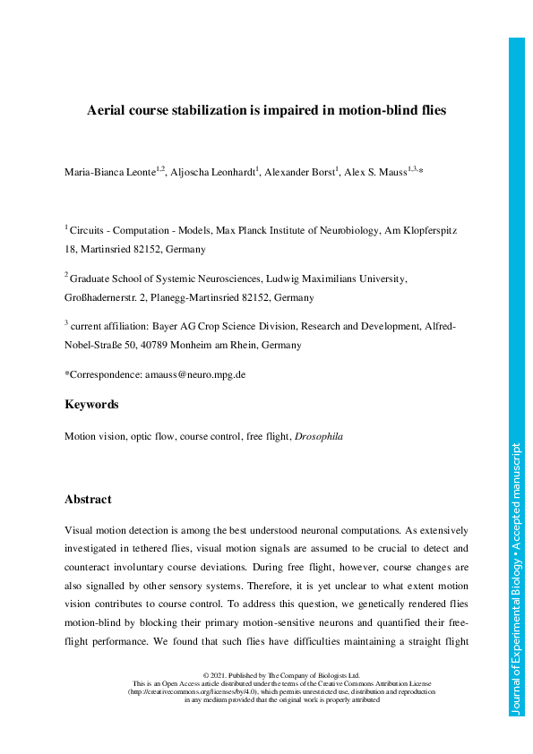 (PDF) Aerial course stabilization is impaired in motionblind flies