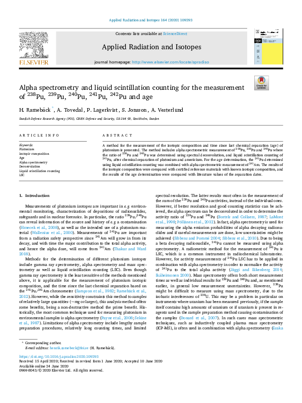 (PDF) Alpha spectrometry and liquid scintillation counting for the ...