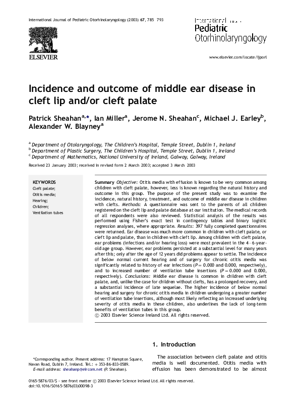 (PDF) Incidence and outcome of middle ear disease in cleft lip and/or ...
