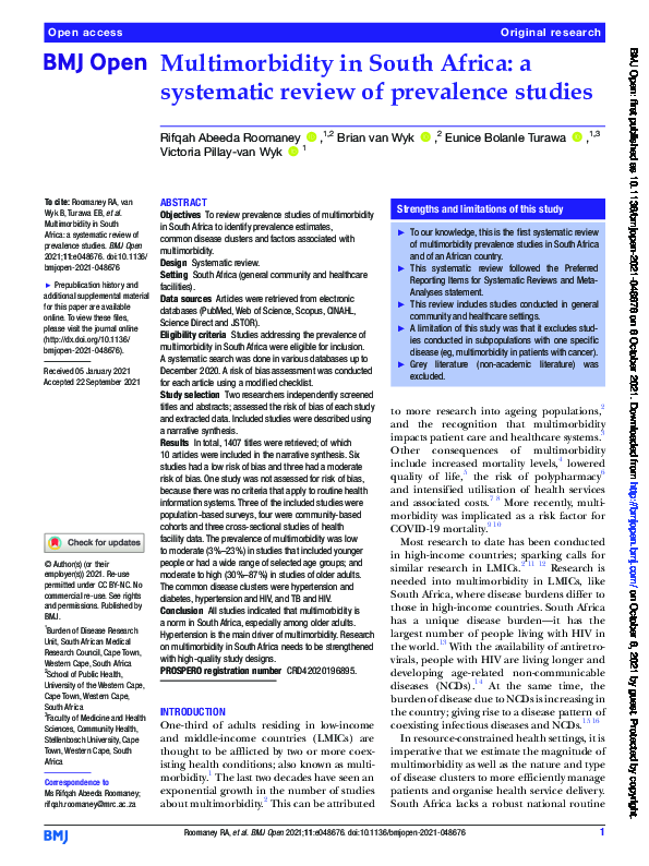 (PDF) Multimorbidity in South Africa: a systematic review of prevalence ...