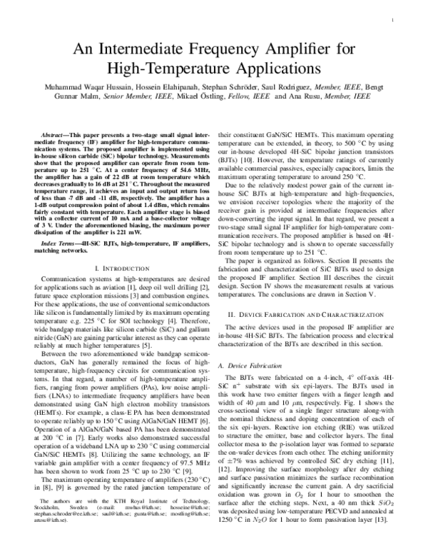(PDF) An Intermediate Frequency Amplifier for HighTemperature