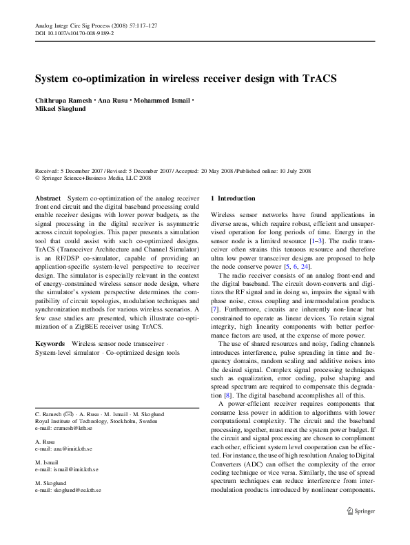 (PDF) System co-optimization in wireless receiver design with TrACS