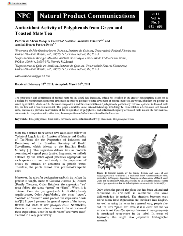 (PDF) Antioxidant Activity of Polyphenols from Green and Toasted Mate Tea