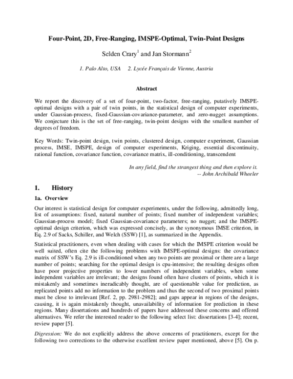 (PDF) Four-Point, 2D, Free-Ranging, IMSPE-Optimal, Twin-Point Designs