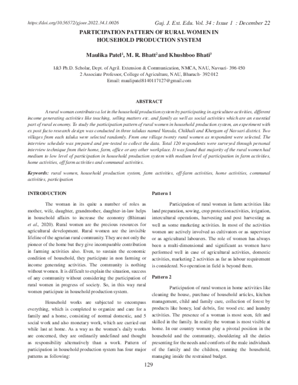 (PDF) Participation pattern of rural women in household production system