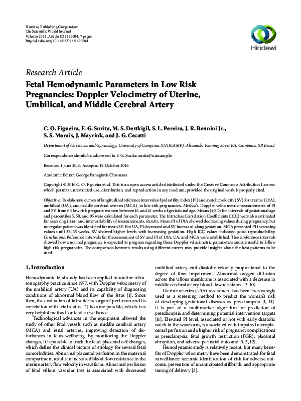 (PDF) Fetal Hemodynamic Parameters in Low Risk Pregnancies: Doppler ...