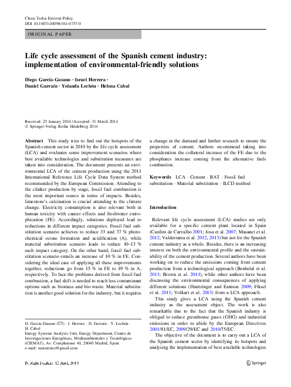 (PDF) Life cycle assessment of the Spanish cement industry ...