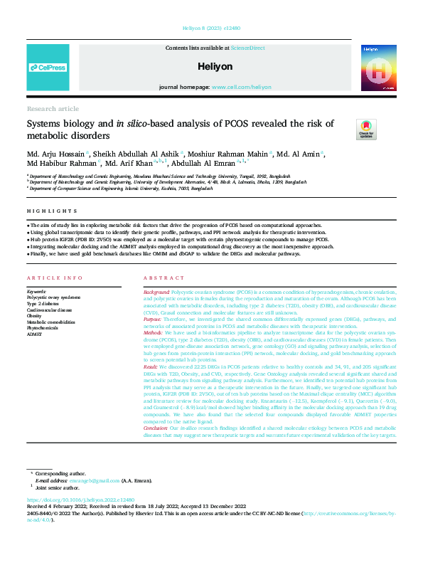 (PDF) Systems biology and in silico-based analysis of PCOS revealed the ...