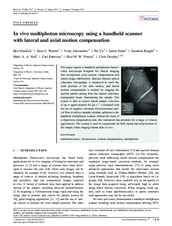 (PDF) In vivo multiphoton microscopy using a handheld scanner with ...