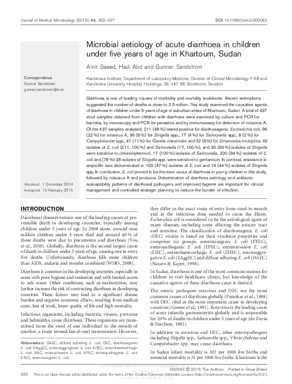 (PDF) Microbial Aetiology of Acute Diarrhoea in Children Under Five ...