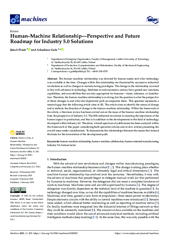 Pdf Human Machine Relationship Perspective And Future Roadmap For