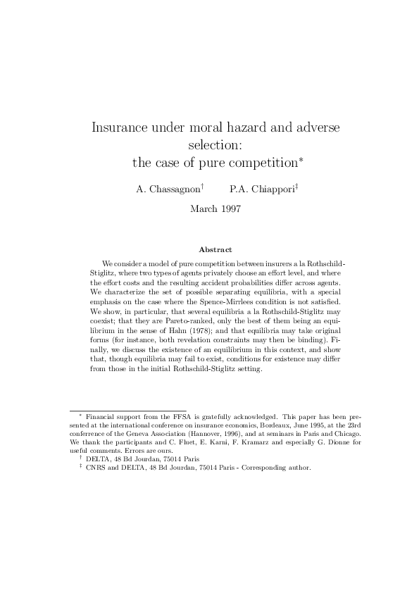 (PDF) Insurance under moral hazard and adverse selection: The case of ...