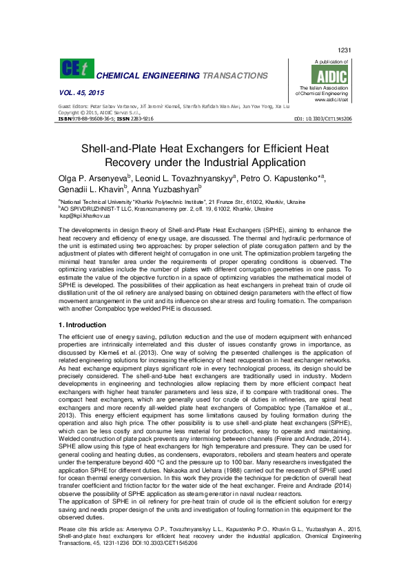 (PDF) Shell-and-Plate Heat Exchangers for Efficient Heat Recovery under ...
