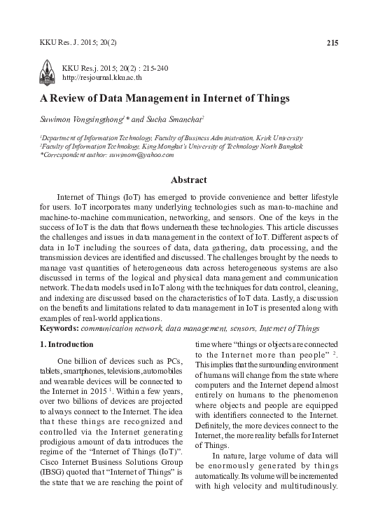 (PDF) A Review of Data Management in Internet of Things
