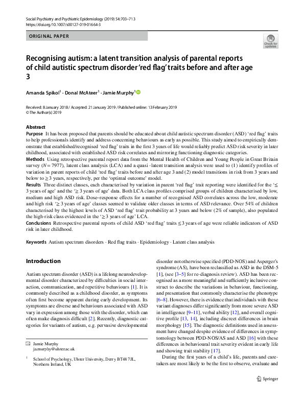 (PDF) Recognising autism: a latent transition analysis of parental ...