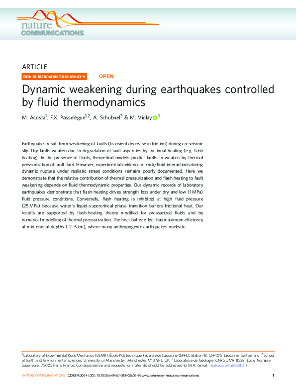 (PDF) Dynamic weakening during earthquakes controlled by fluid ...