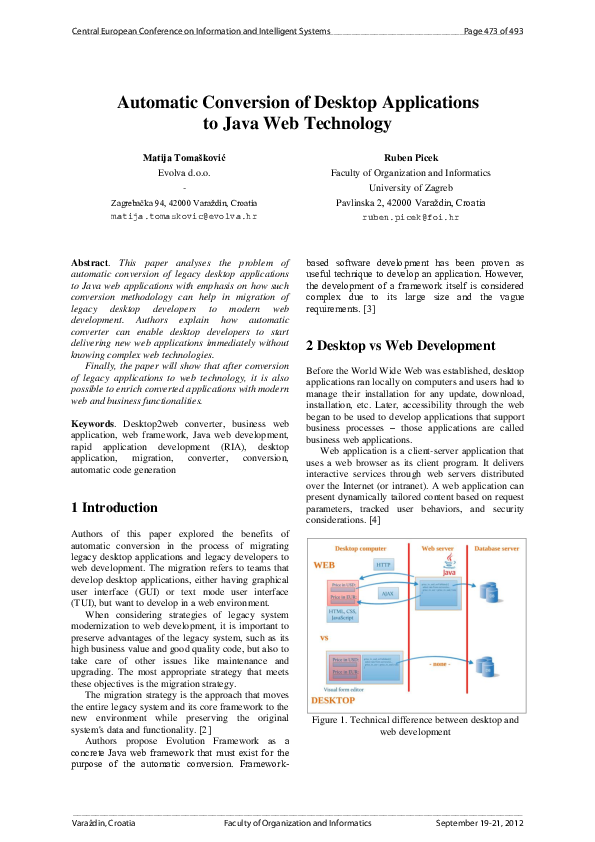 (PDF) Automatic Conversion of Desktop Applications to Java Web Technology