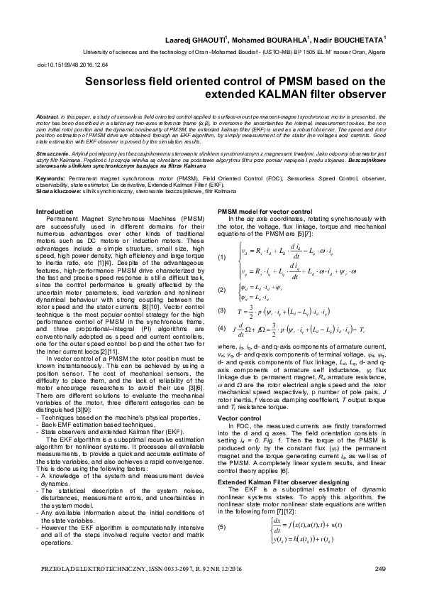 (PDF) Sensorless field oriented control of PMSM based on the extended ...
