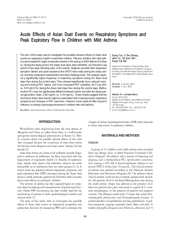 (PDF) Acute effects of Asian dust events on respiratory symptoms and ...