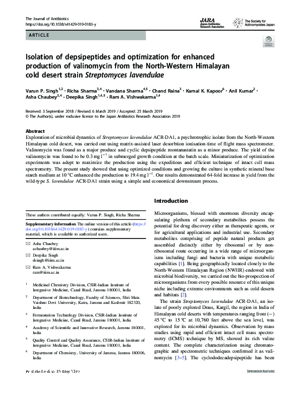 (PDF) Isolation of depsipeptides and optimization for enhanced ...