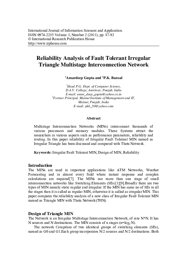 (PDF) Reliability Analysis of Fault Tolerant Irregular Triangle ...