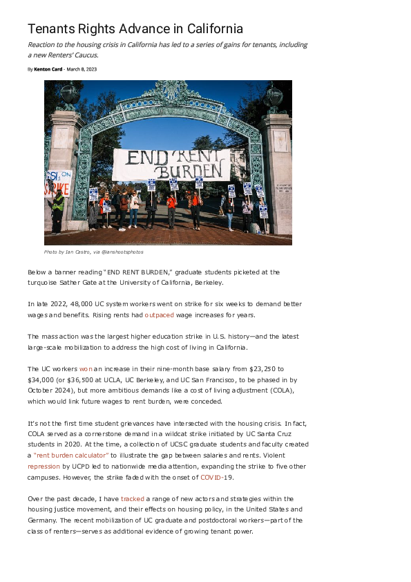 (PDF) Tenants Rights Advance in California