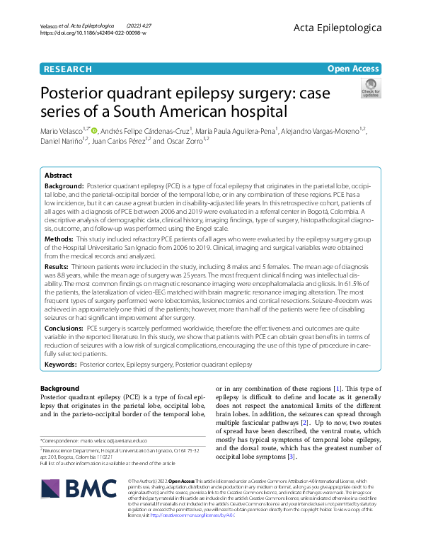 (PDF) Posterior quadrant epilepsy surgery: case series of a South ...