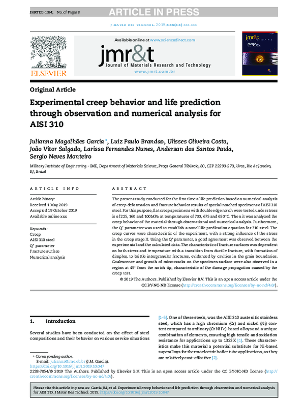 (PDF) Experimental creep behavior and life prediction through ...