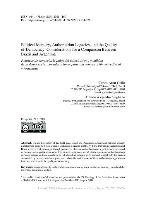 (PDF) Political Memory, Authoritarian Legacies, and the Quality of ...