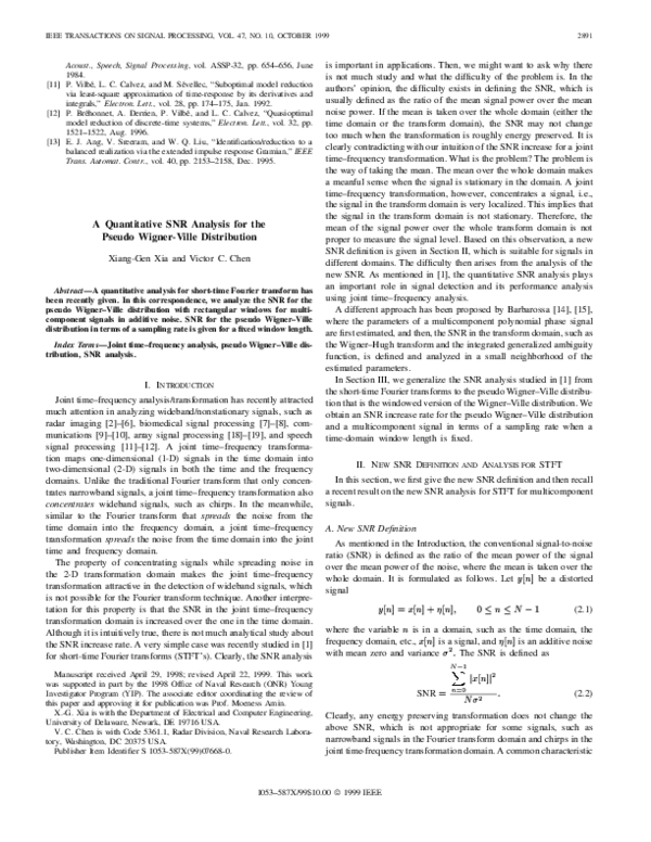 (PDF) A quantitative SNR analysis for the pseudo Wigner-Ville distribution