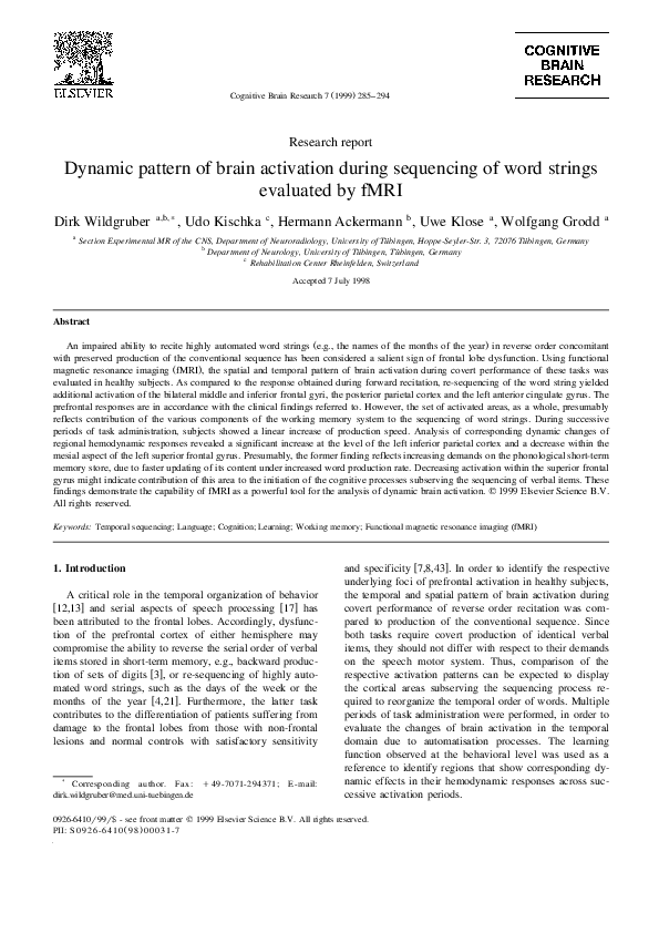 (PDF) Dynamic pattern of brain activation during sequencing of word ...