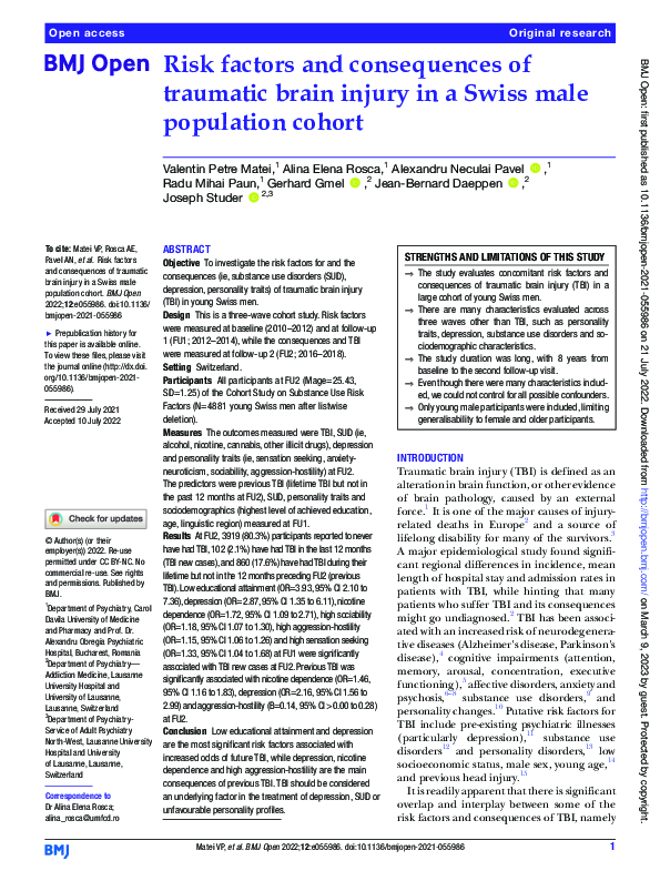 (PDF) Risk factors and consequences of traumatic brain injury in a ...