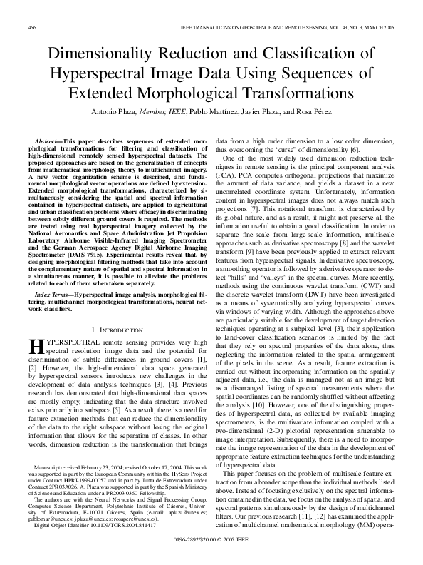 (PDF) Dimensionality reduction and classification of hyperspectral ...