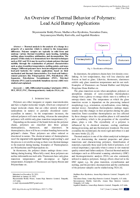 (PDF) An Overview of Thermal Behavior of Polymers: Lead Acid Battery ...