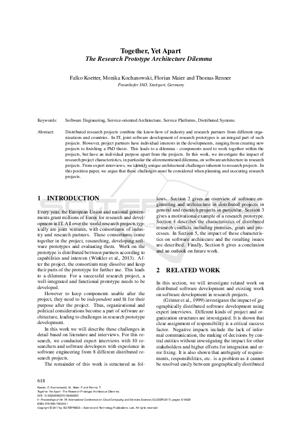 (PDF) Together, Yet Apart - The Research Prototype Architecture Dilemma