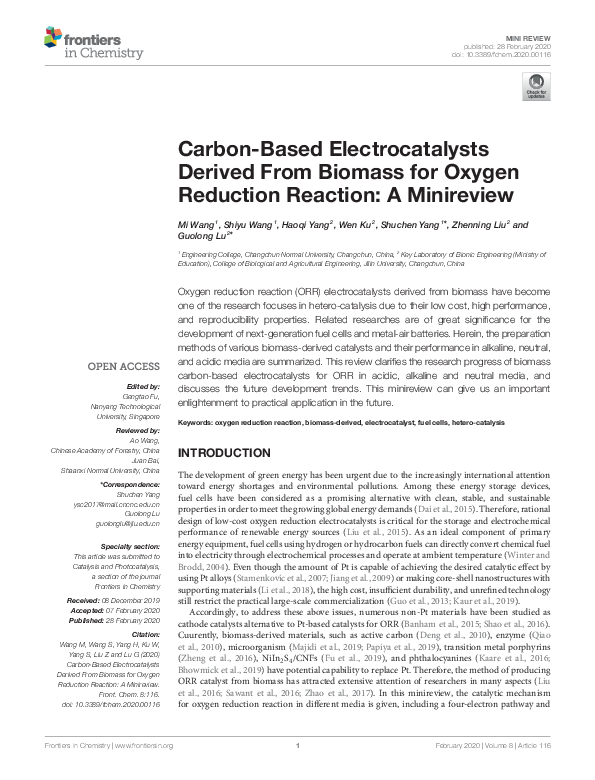 (PDF) Carbon-Based Electrocatalysts Derived From Biomass for Oxygen ...