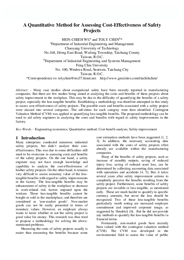 (PDF) A quantitative method for assessing cost-effectiveness of safety ...